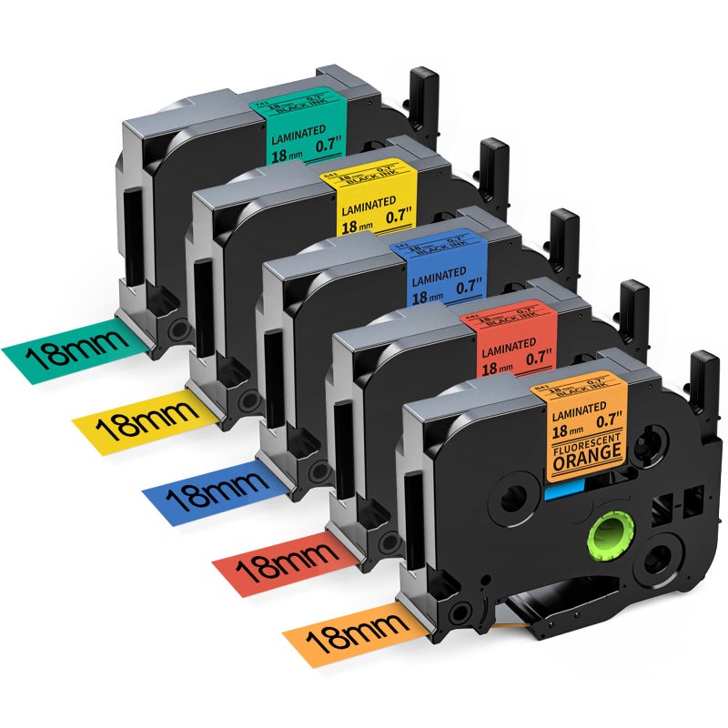 Labelife Replacement for Brother P Touch Label Tape TZe TZ Tape 18mm 0.7 Inch Laminated Black on Orange/Red/Blue/Yellow/Green Compatible with Brother P Touch PT-D400 D410 D600 1880, 3/4 inch, 5-Pack - Image 1